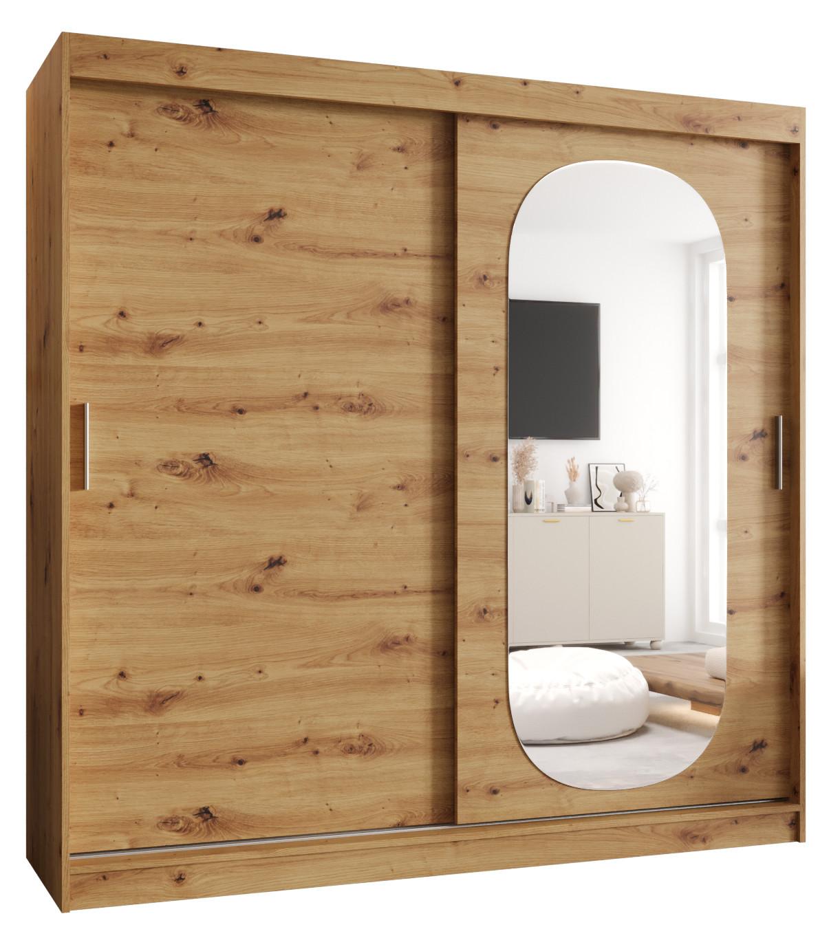 SCHIEBETÜRENSCHRANK mit Spiegel ROYAL 200/200/62 2-türig - Silberfarben/Eiche Artisan, Holz (200/62/200cm) - MÖBEL KRYSPOL