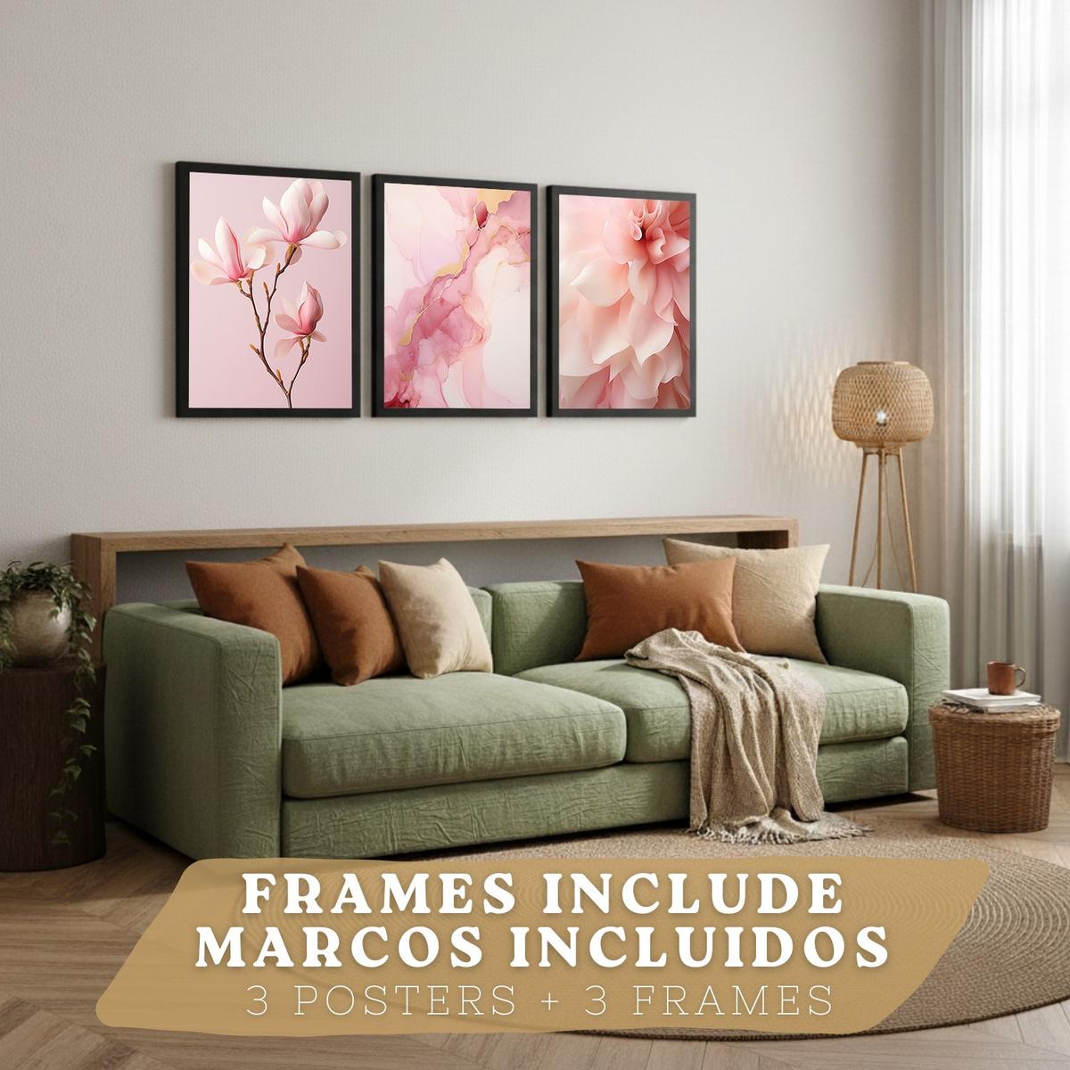 POSTER 3er-Set Wandbilder Orchidee Marmor modern Wohnzimmer Deko, Schlafzimmer, Küche, Badezimmer Schwarzer Rahmen A3 - Schwarz, Papier (29.7/1/42cm) - Nacnic