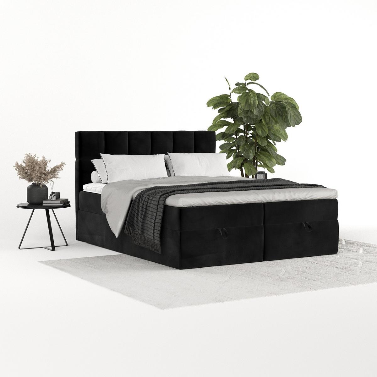 BOXBETT Savio 160/200 cm Schwarz im Kronos Stoff - Schwarz, Holz/Holzwerkstoff (160/200cm) - AltaBeds