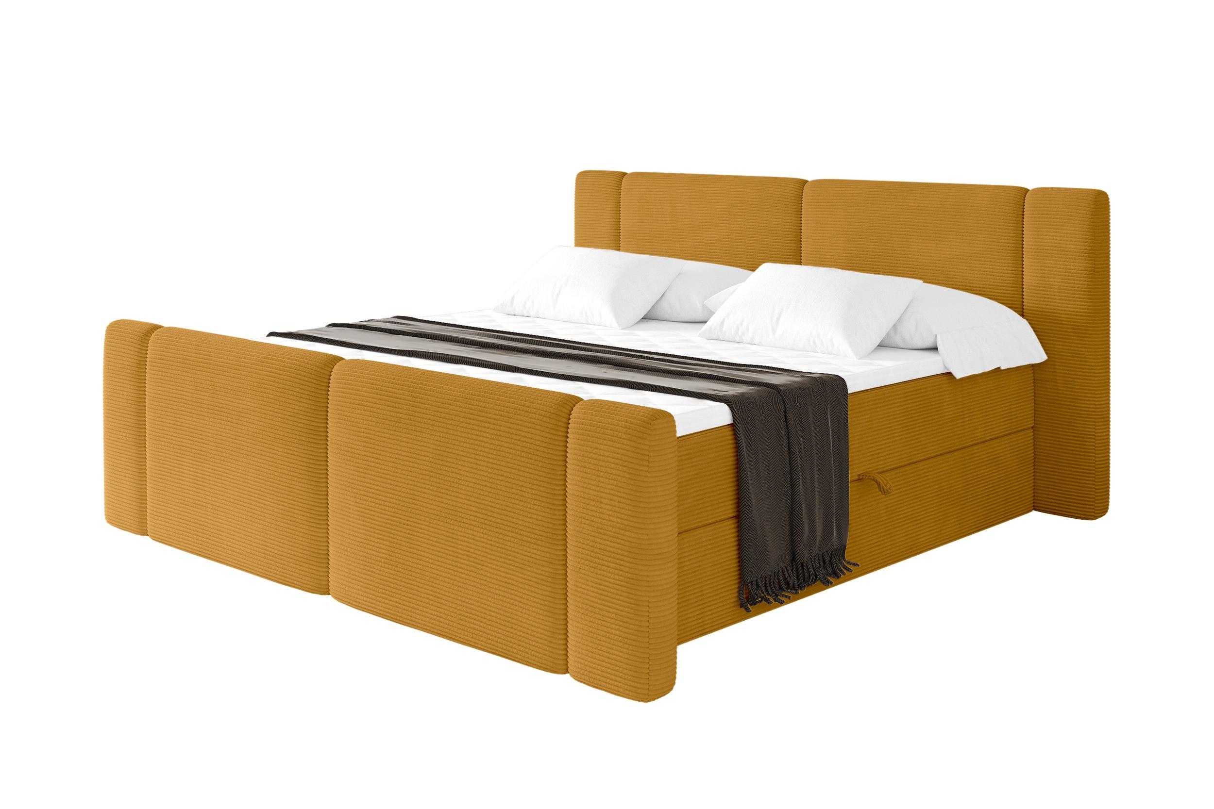 BOXBETT mit Matratze H3 - EVON Zanozek - 180x200 cm Senfgelb - Dunkelgelb, Holzwerkstoff (180/200cm) - ALTDECOR