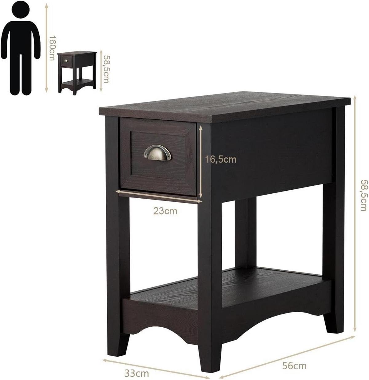 BEISTELLTISCH 59cm Dunkelbraun - Braun, Holz (33/56/59cm) - COSTWAY
