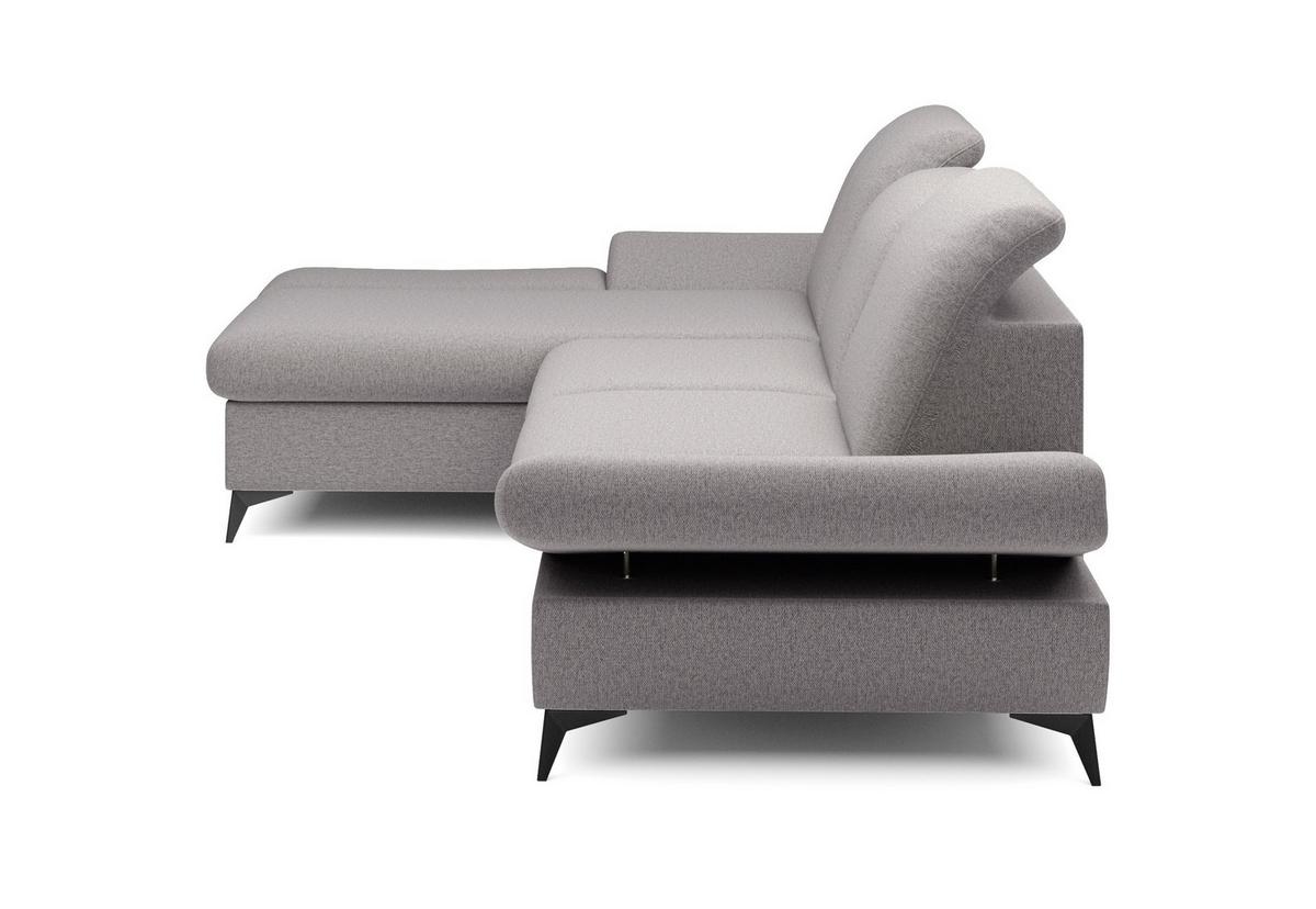 ECKSOFA FELICE L-S Grau Geflochtener Stoff mit Schlaffunktion - Grau, Holz (284/166cm) - MASSENO
