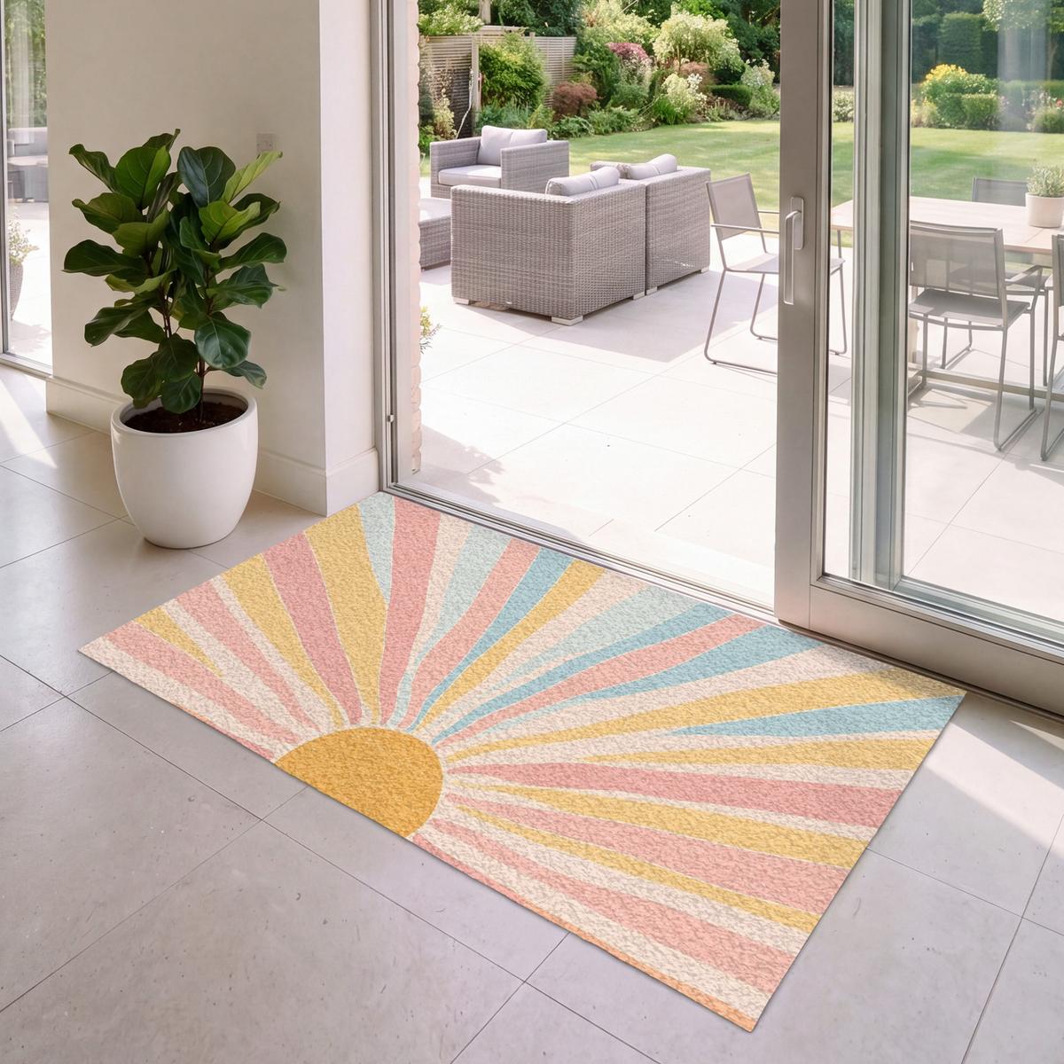 FUSSMATTE Illustration - Sonne - Pastellfarben Sauberlaufmatte 150x90 cm - Hellrosa, Kunststoff (150/0.4cm) - MuchoWow