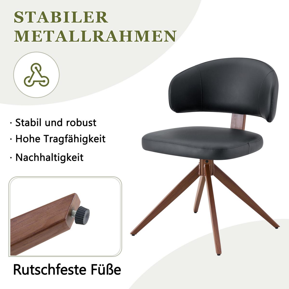 ESSZIMMERSTUHL Drehbar Schwarz PU-Leder mit Polsterung & Metallgestell - Schwarz, Leder (54.5/77/50.5cm) - Urban Meuble