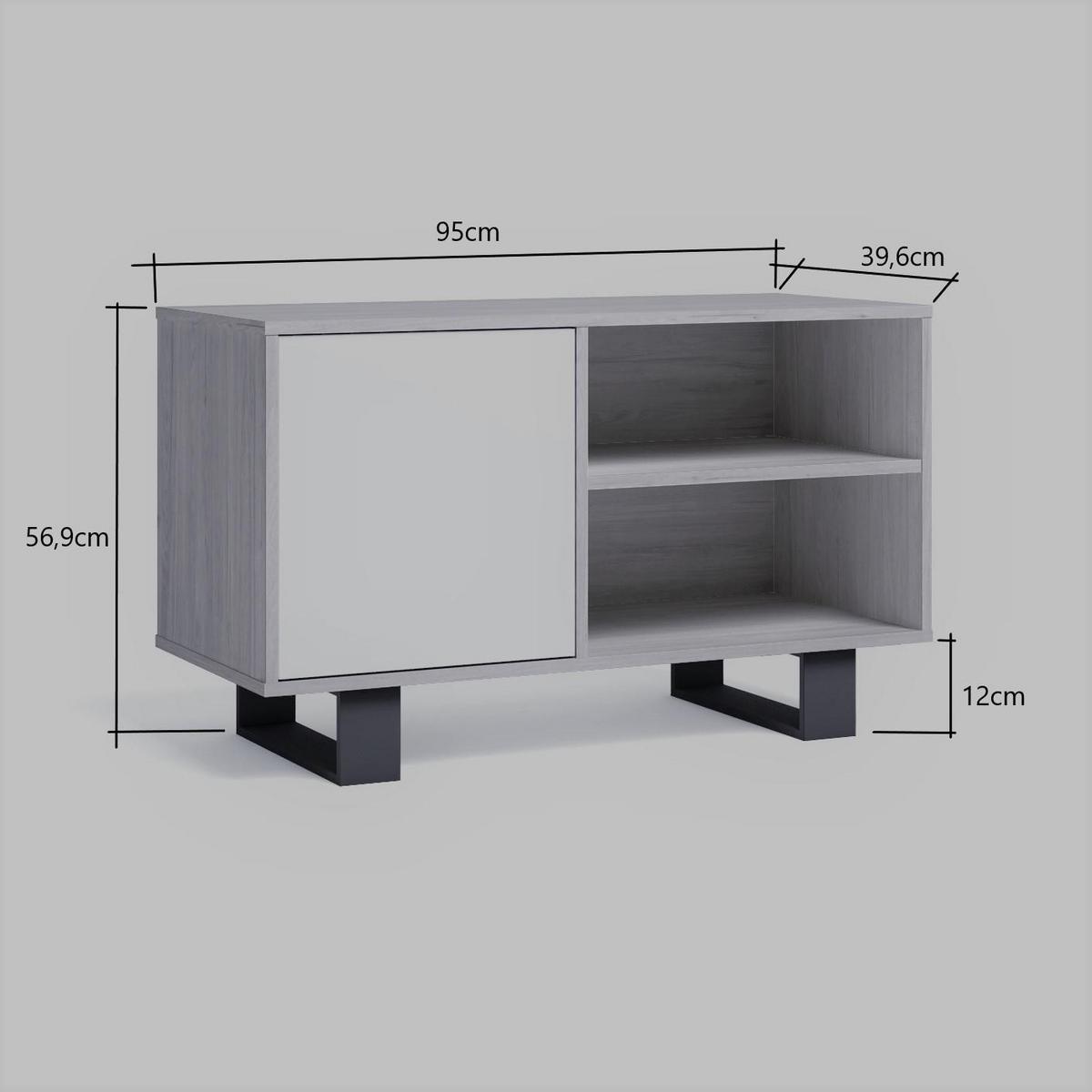 LOWBOARD, Gestell Weiß-Eiche, 95/40/57cm - Eichefarben/Schwarz, Holzwerkstoff (95/57/40cm) - Skraut Home
