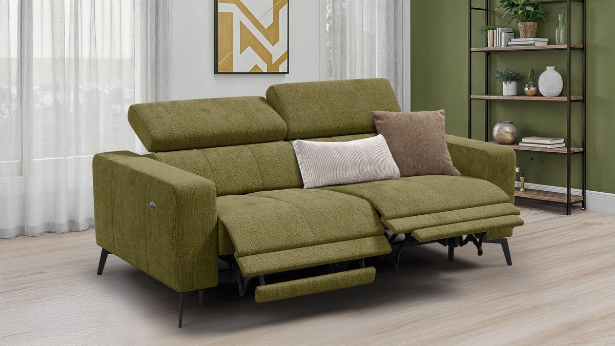 RELAXSOFA MORELLO 3-Sitzer, olive, 2 x Relax Zero Gravity - Olivgrün, Holz/Textil (206/82/103cm) - Wozimo