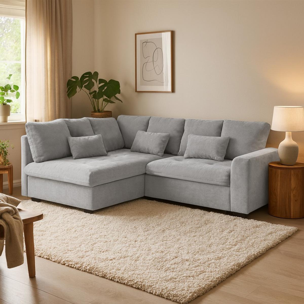 ECKSCHLAFSOFA Ramo mit Bettkasten, Topper gratis, Hellgrau, links - Hellgrau/Schwarz, Textil (190/229cm) - Beautysofa