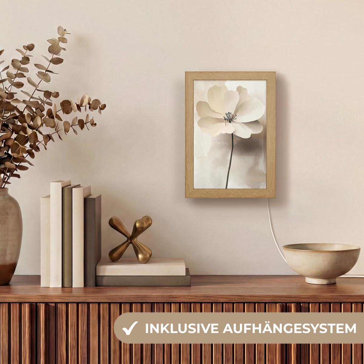 TISCHLEUCHTE Blume - Beige - Farbe - Schatten 15x20 cm - Alteiche, Holzwerkstoff (8/15/20cm) - OnlyWow