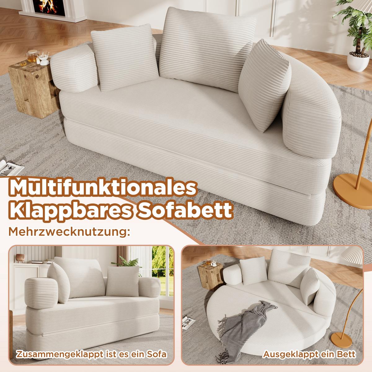SOFABETT Klappbares Gästebett & Modulares Sofa aus weichem Cord-Stoff - Beige, Textil (173/40/176cm) - Urban Meuble