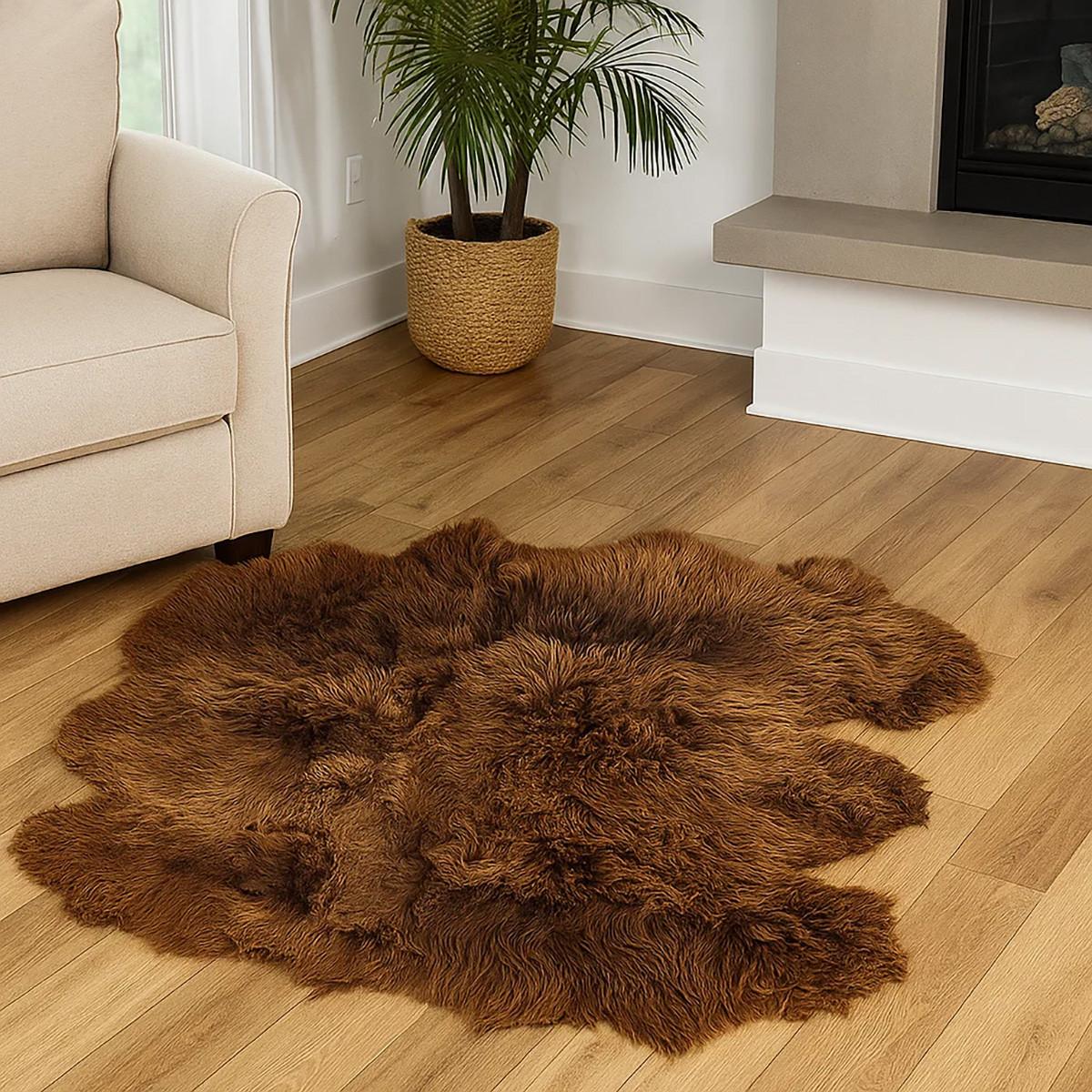 TEPPICH Schaffell-Decke 6-teilig Naturweiß/Naturbraun 190/160 cm - Braun/Naturfarben, Fell (160/190cm) - Provellus
