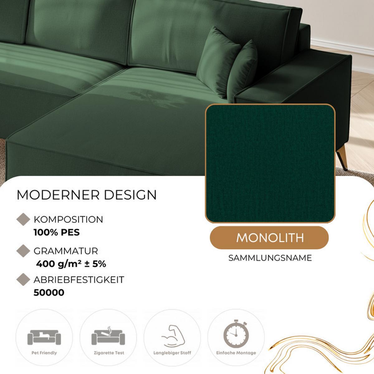 ECKSOFA OTIS Rechts, mit Schlaffunktion und Bettkasten, Grün - Grün, Textil/Metall (294/185cm) - Idohome