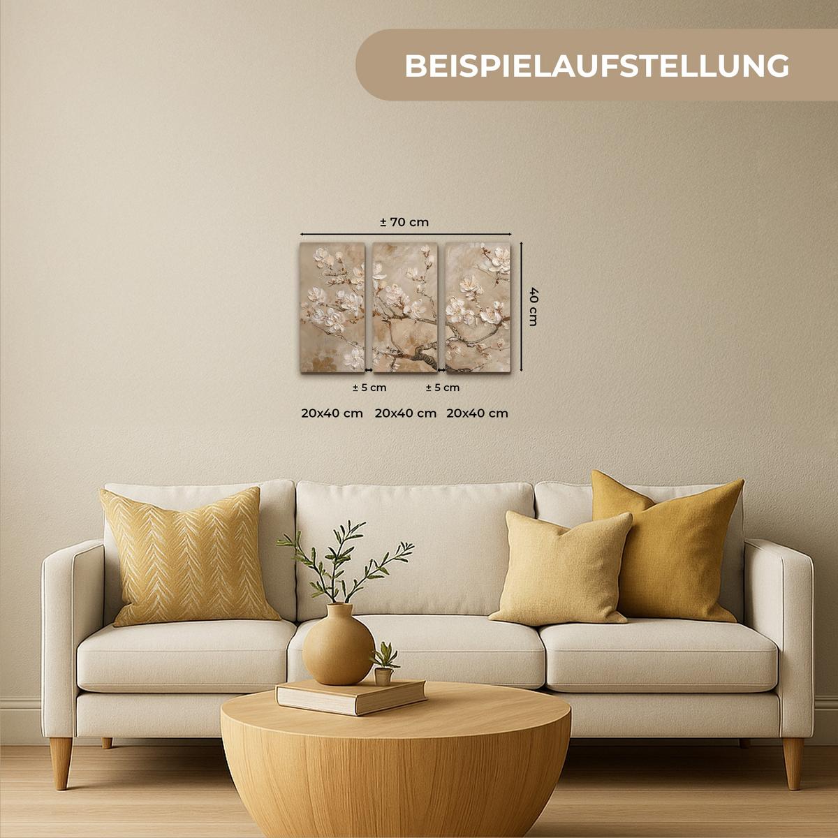 LEINWANDBILD 3er Set Beige - Blüte - Modern 60x40 cm - Beige, Textil (60/40cm) - MuchoWow