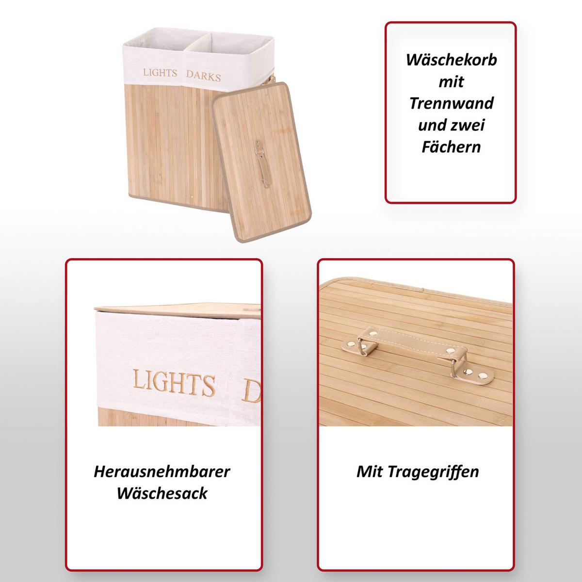 WÄSCHEKORB Buche Dekor, Cremeweiß - Buchefarben/Creme, Holz (55/63/34cm) - MCW