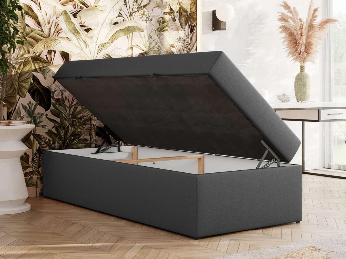 BOXBETT ZERO 90/200 - Dunkelgrau Kunstleder - H4 - Topper Visco - Dunkelgrau, Textil (90/200cm) - MKS