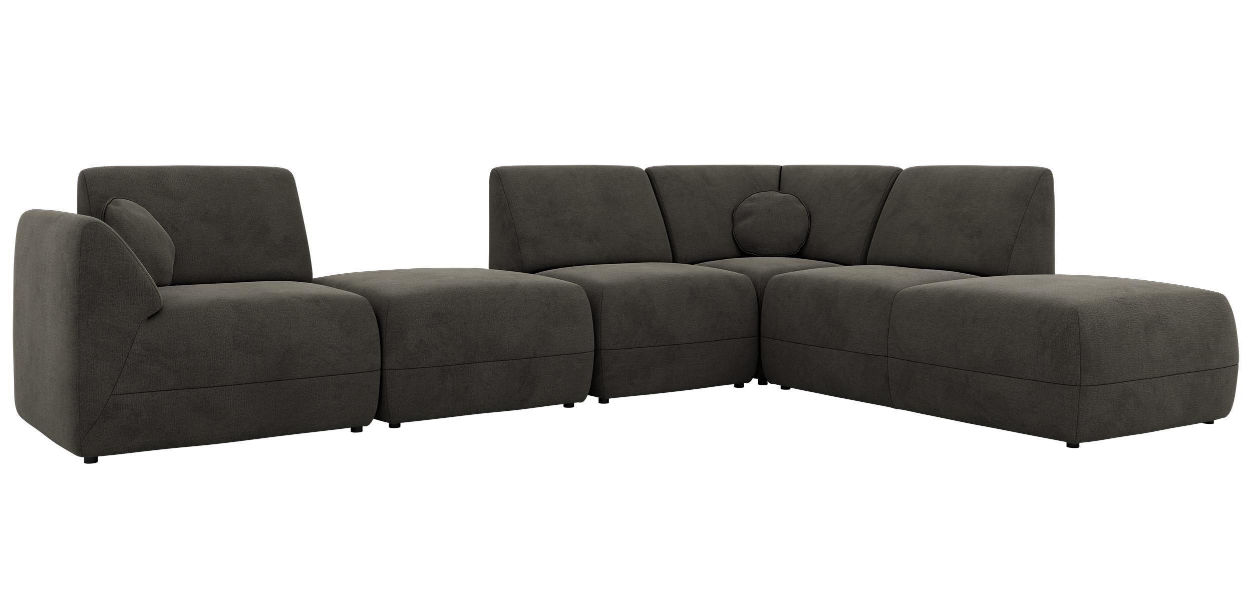 ECKSOFA NOARA 6M L Dunkelgrau Velvet - Rechts - Dunkelgrau/Schwarz, Kunststoff/Textil (355/244cm) - MKS