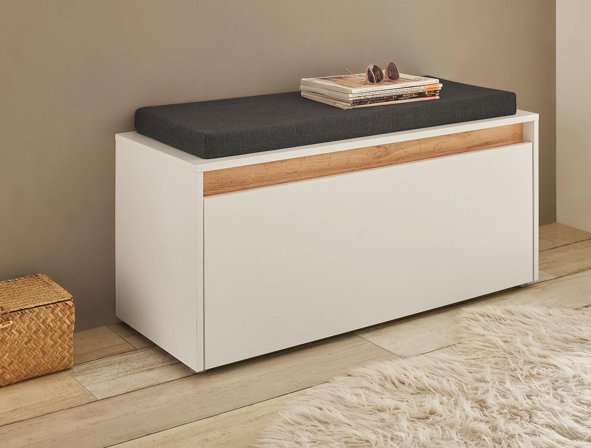 GARDEROBENBANK weiß, Eiche Wotan 100 cm, Schuhbank mit Sitzkissen - Eiche Wotan/Silberfarben, Holzwerkstoff/Kunststoff (100/45/40cm) - Furn.Design