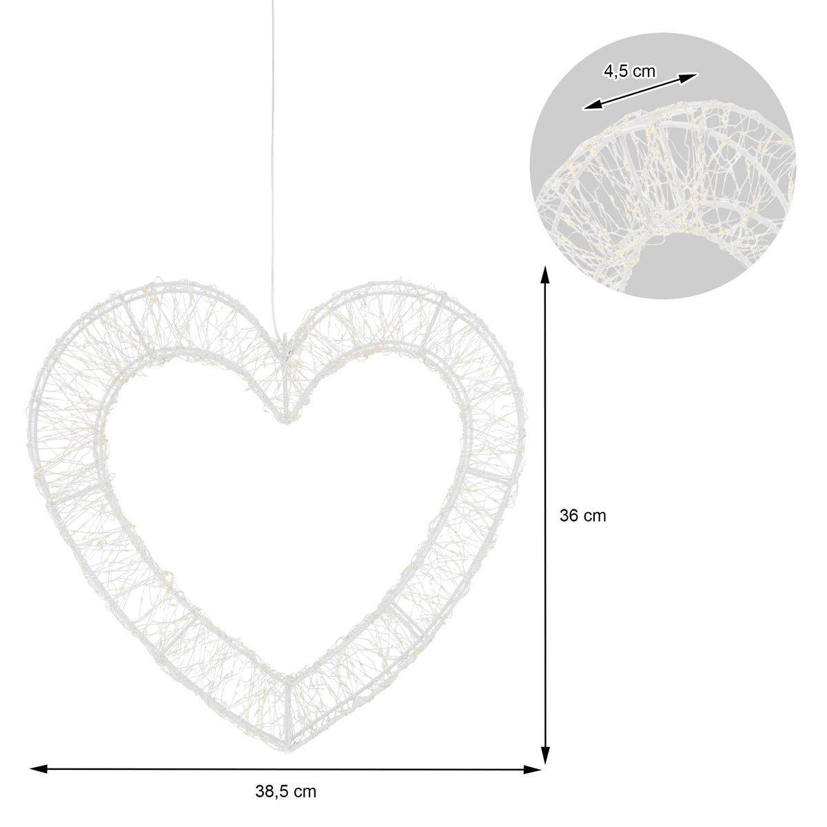 LED DEKO HERZ Weihnachten 500 LED Warmweiß Weihnachtsdeko 38,5x36 cm Innen/Außen - Weiß, Kunststoff (38.5/36/4.5cm) - ECD-Germany