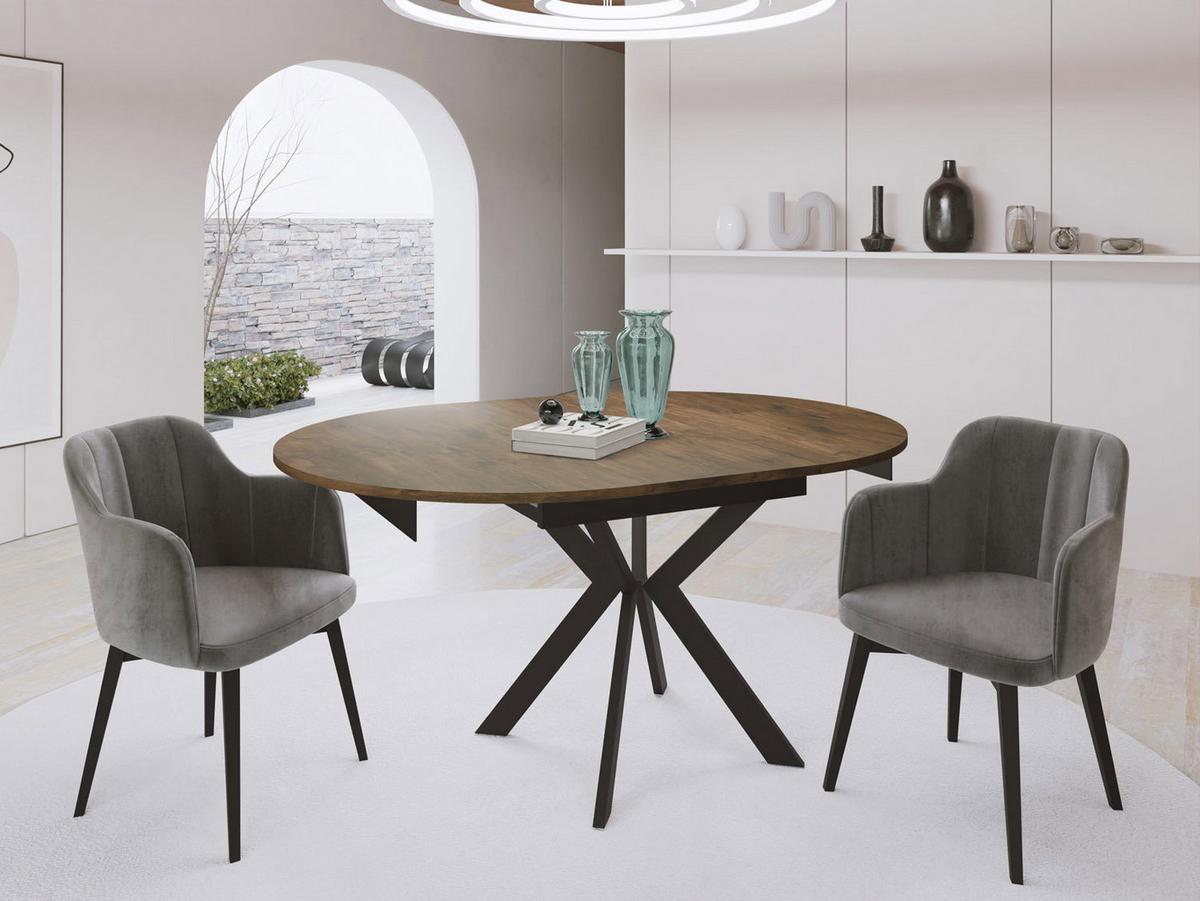 ESSTISCH Lily runder ausziehbarer, Lefkas Eiche 100-140/100/76 cm - Alteiche/Schwarz, Holzwerkstoff/Metall (100/140/76cm) - WFL GROUP