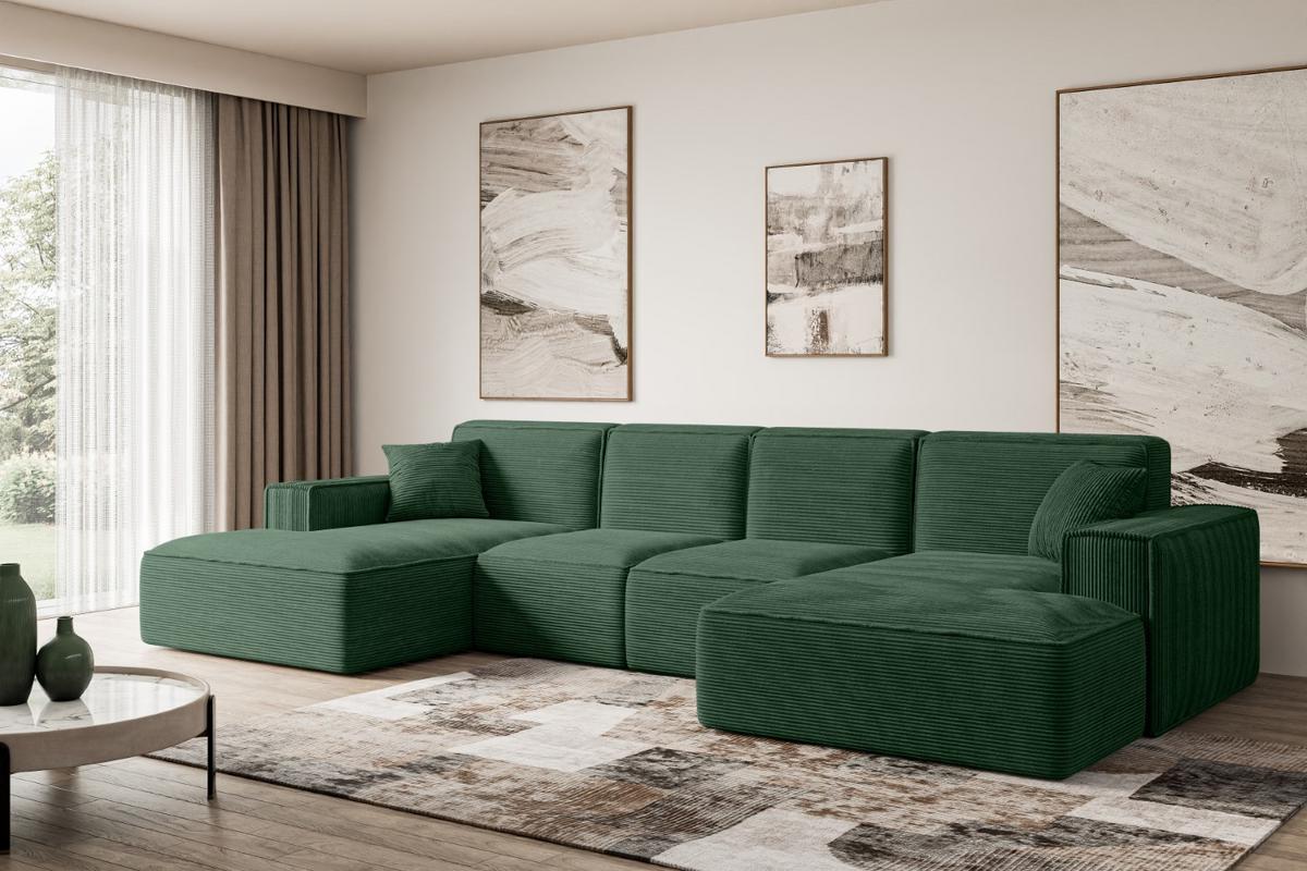 WOHNLANDSCHAFT SIERRA-U - 349x169x80 cm Grün Cord - Schwarz/Grün, Holzwerkstoff/Kunststoff (349/80/169cm) - ALTDECOR