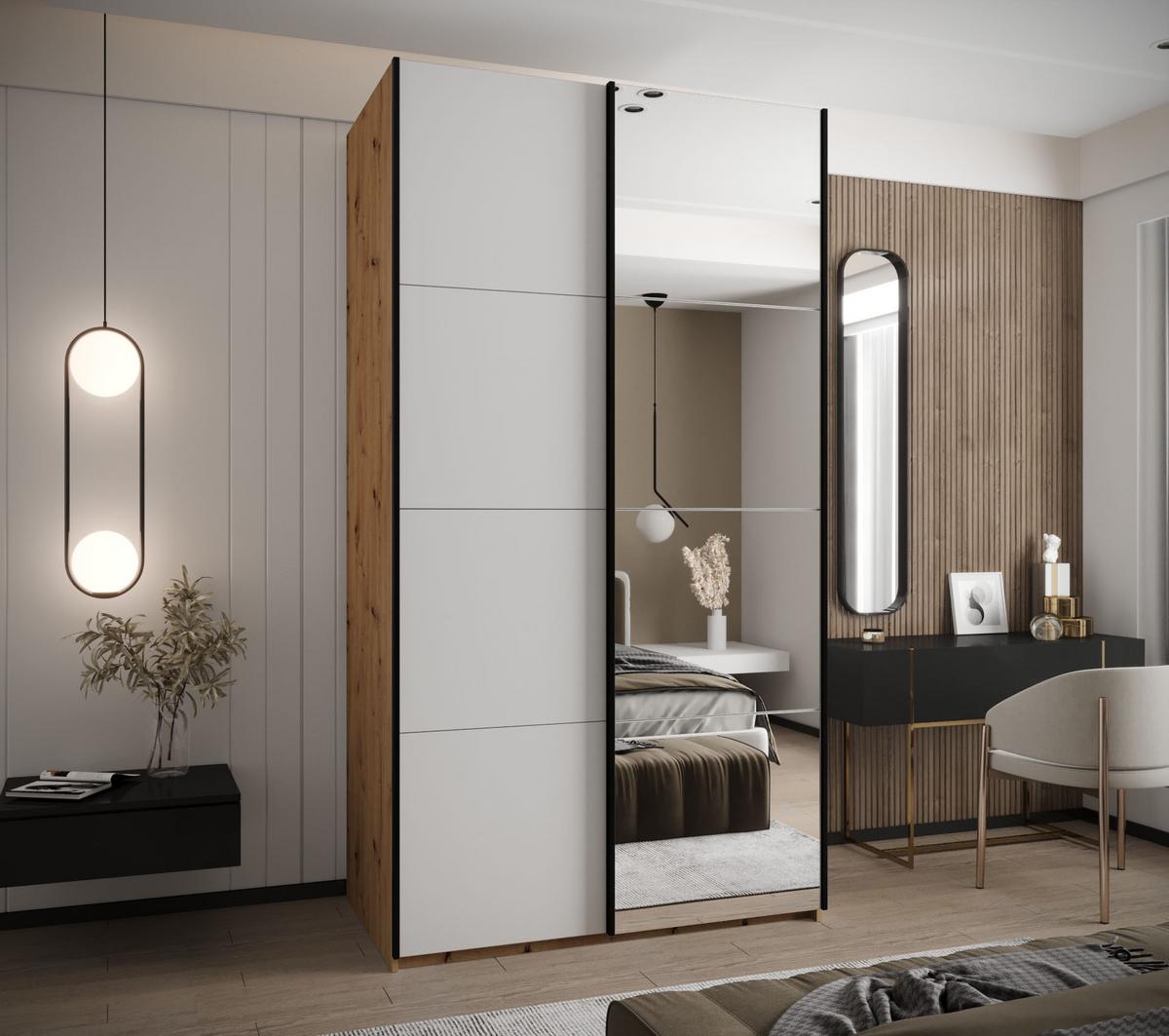 SCHWEBETÜRENSCHRANK 245,5/130/64 2-türig - Schwarz/Weiß, Holz/Metall (130/245/64cm) - Abiks Möbel