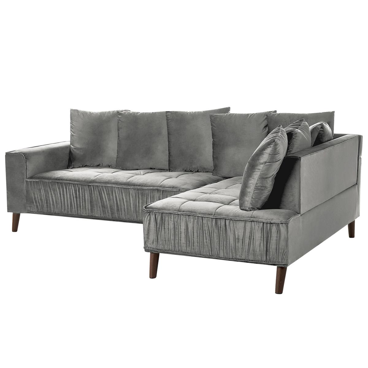 3-SITZER-ECKSOFA Samtstoff Hellgrau rechtsseitig Grena - Hellgrau, Textil (231/152cm) - Beliani