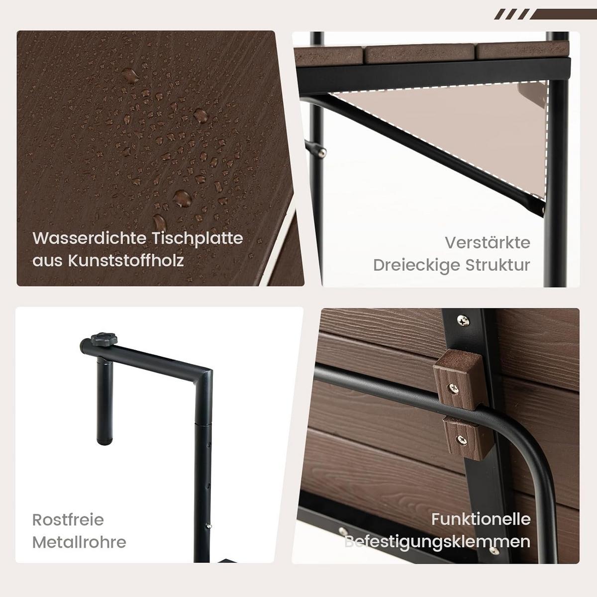 BALKONHÄNGETISCH Kaffee - Braun, Kunststoff (40/60/84cm) - COSTWAY