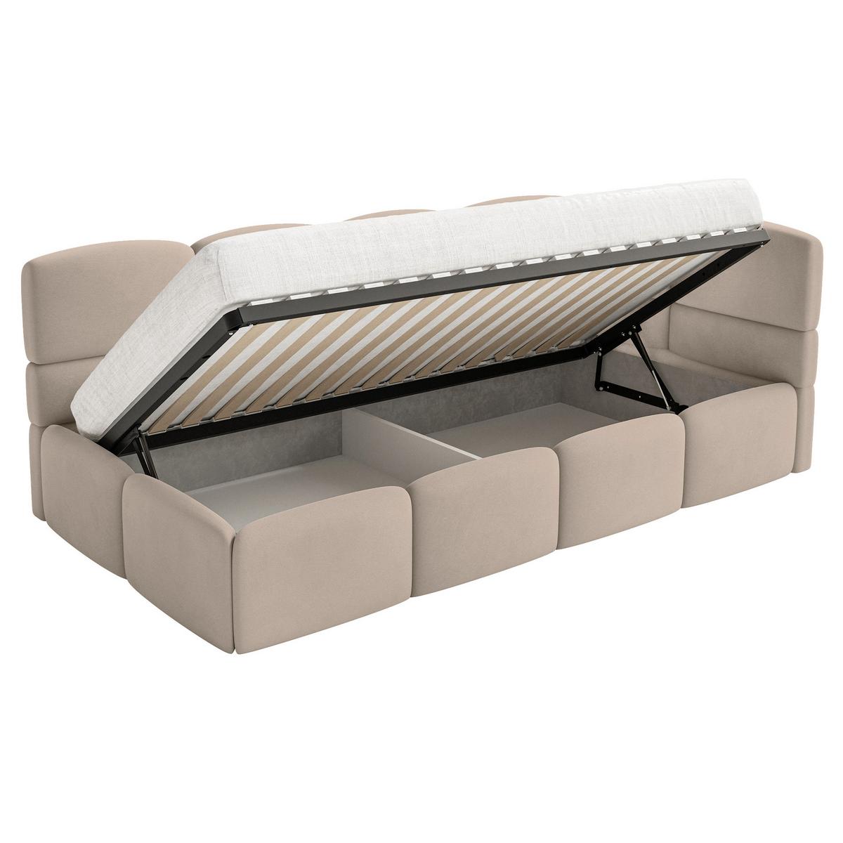 JUGENDBETT Cloudy Beige 90x200 cm, Kopfteil rechts, Samt - Beige/Schwarz, Kunststoff/Textil (90/200cm) - Selsey