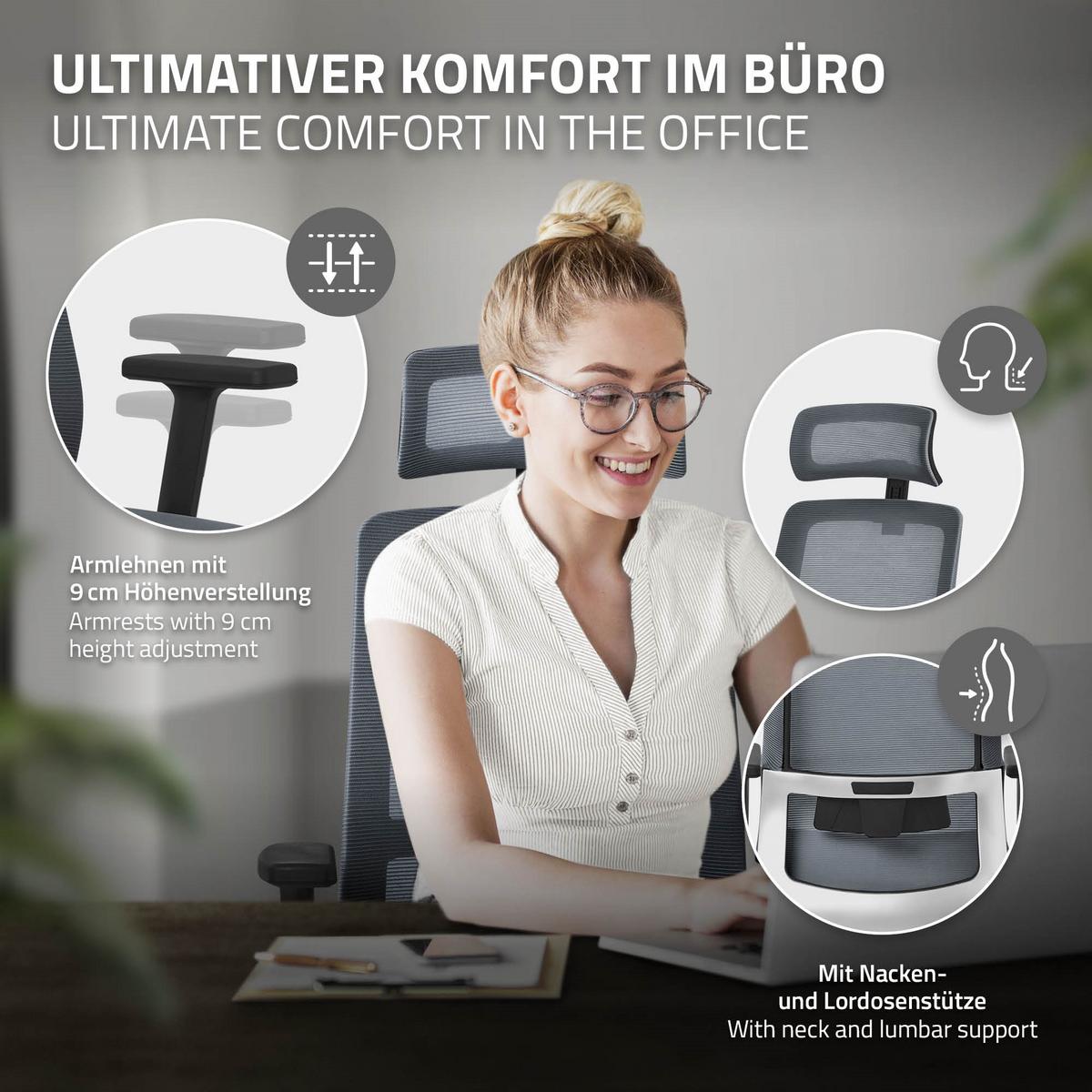 BÜROSTUHL Grau - Grau, Kunststoff (66/123/68cm) - ML-DESIGN