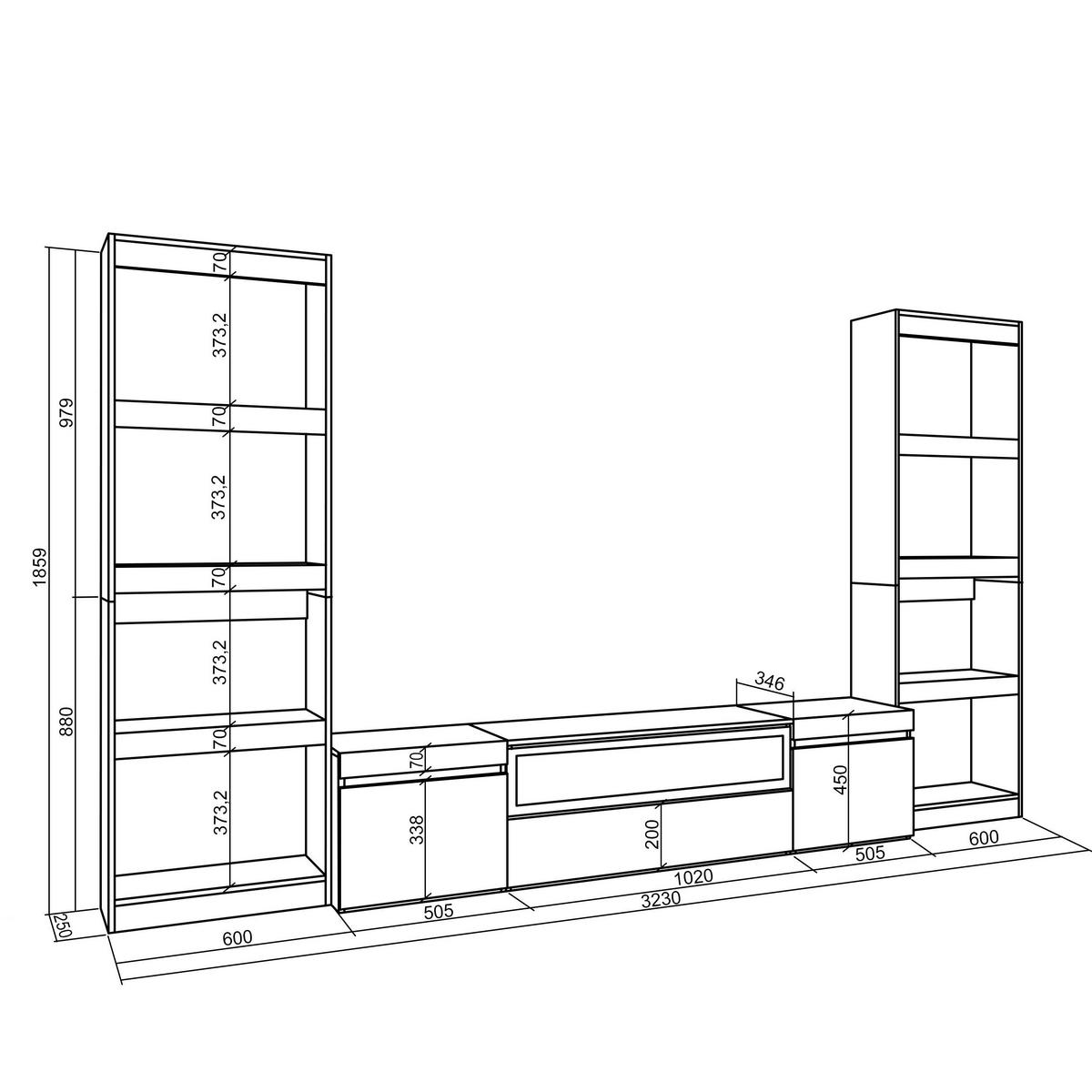 WOHNWAND Elektrokamin, zementgrau, 320/35/186cm - Grau, Holzwerkstoff (320/186/35cm) - Skraut Home
