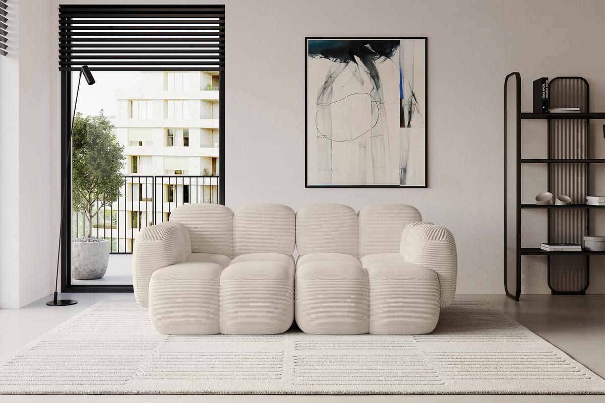 2-SITZER modulares Sofa Miko-S1 214x118x75 cm Beige Cord - Beige/Schwarz, Holzwerkstoff/Kunststoff (214/75/118cm) - ALTDECOR