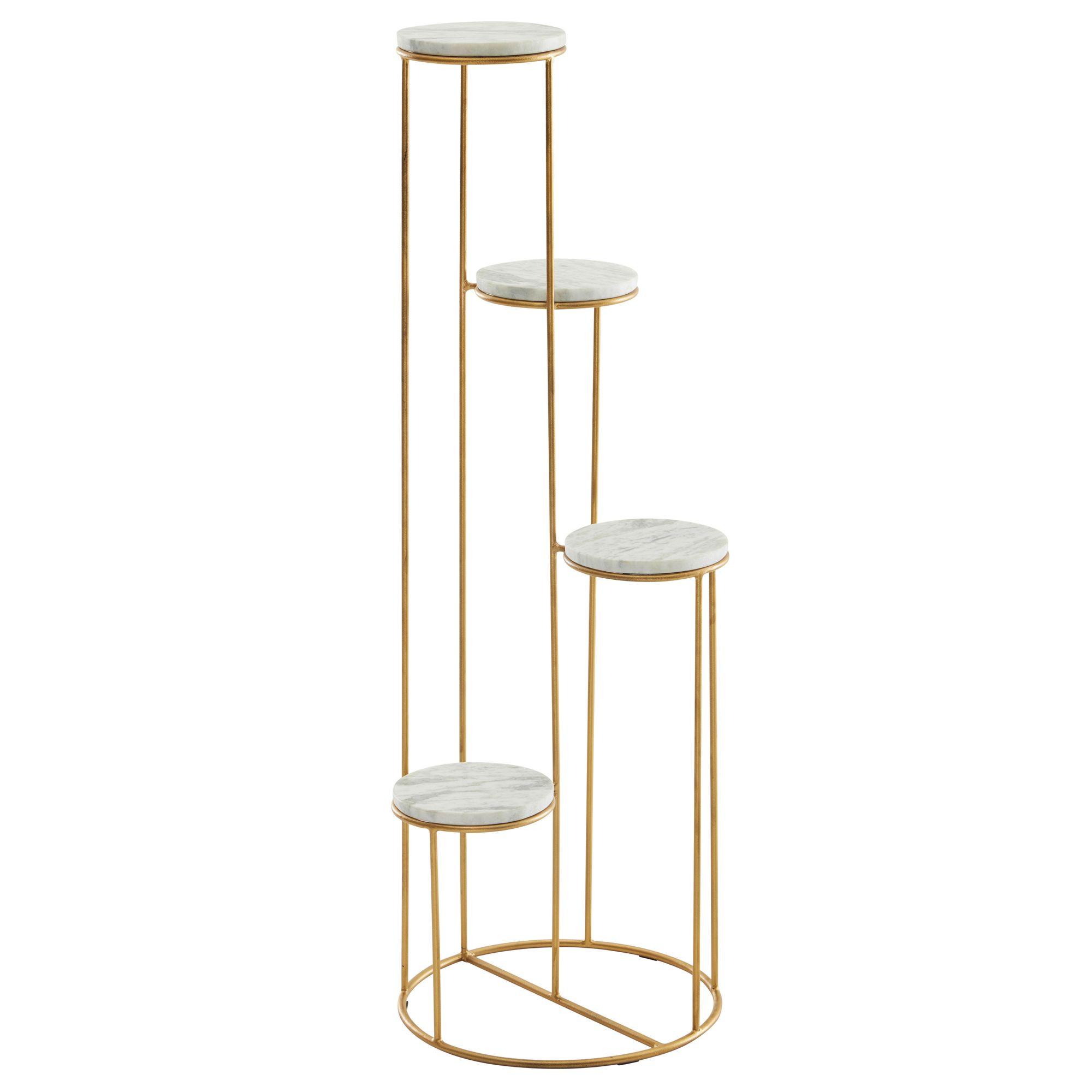 BLUMENSTÄNDER Weiß Marmor für Wohnzimmer und Dekoration - Goldfarben, Stein/Metall (37/37/108cm) - KADIMA DESIGN