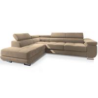 ECKSOFA SELVA L-S Creme Velours-Stoff mit Schlaffunktion - Silberfarben/Creme, Holz/Holzwerkstoff (275/202cm) - MASSENO