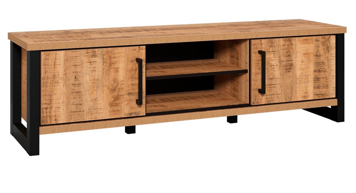 TV-LOWBOARD Mango, schwarz 166 cm, TV Unterteil mit viel Stauraum - Schwarz/Naturfarben, Holzwerkstoff/Kunststoff (166/50/45cm) - Top.Furn