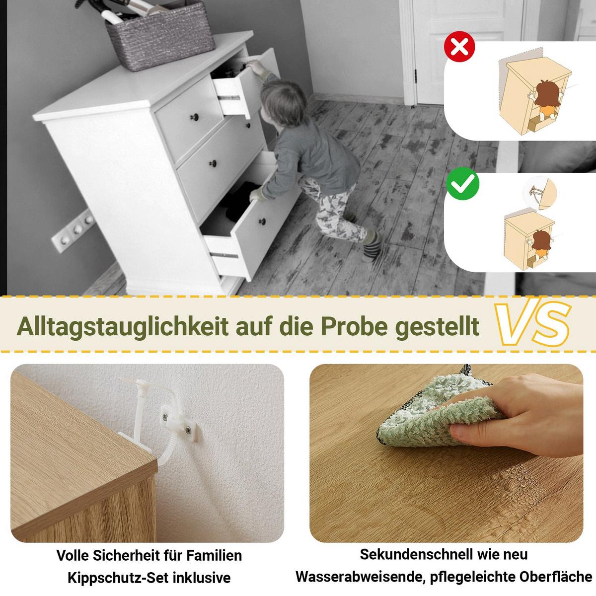 BUFFET in Heller Holzoptik mit Geriffelter Front, Beige - Naturfarben, Holzwerkstoff (40/80/160cm) - Urban Meuble