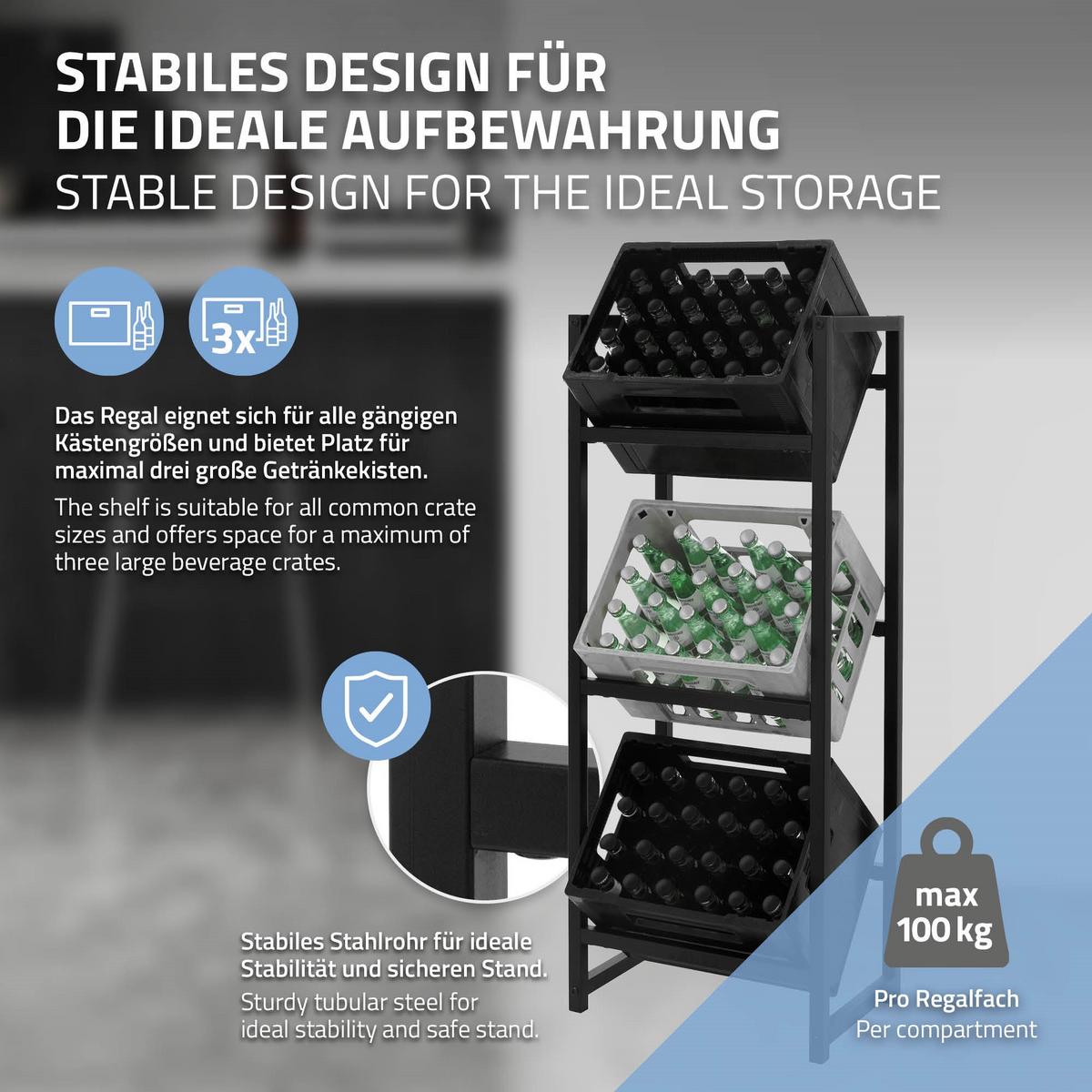 GETRÄNKEKISTENREGAL für 3 Kisten 47x31x116,5 cm aus Stahl - Anthrazit, Metall (31/116.5/47cm) - ML-DESIGN