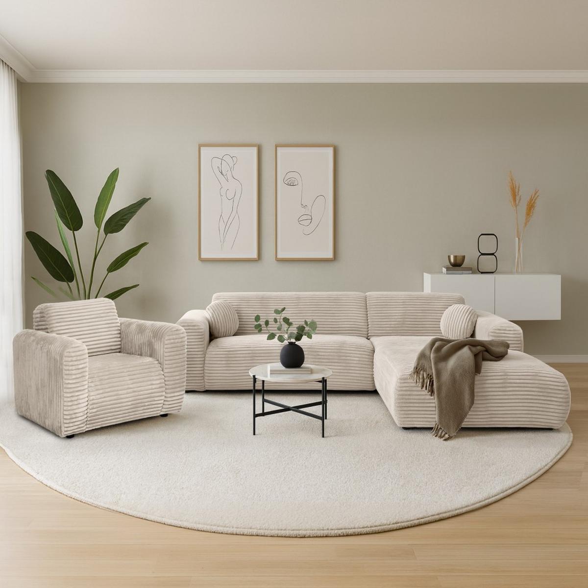 ECKSOFA Puerto, ohne Schlaffunktion, Beige, rechts - Beige/Schwarz, Textil (269/170cm) - Beautysofa