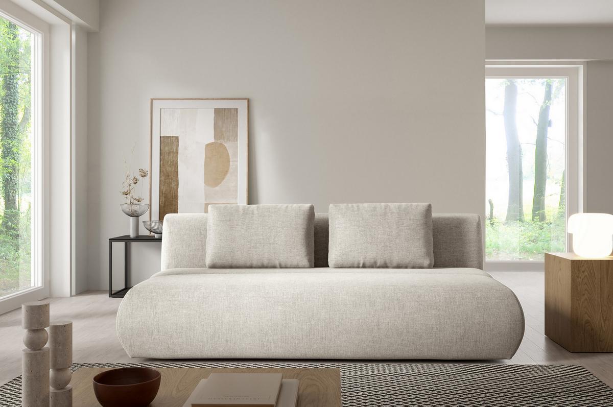 BETTSOFA ATOMO Beige Chenille-Stoff mit Schlaffunktion - Beige, Holz (217/82/134cm) - MASSENO