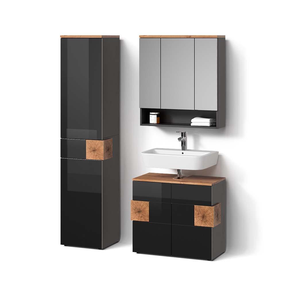 BADMÖBEL-SET Tanaro Anthrazit 3 Teile, mit Hochschrank - Anthrazit, Holzwerkstoff (73/64/37cm) - Livinity®