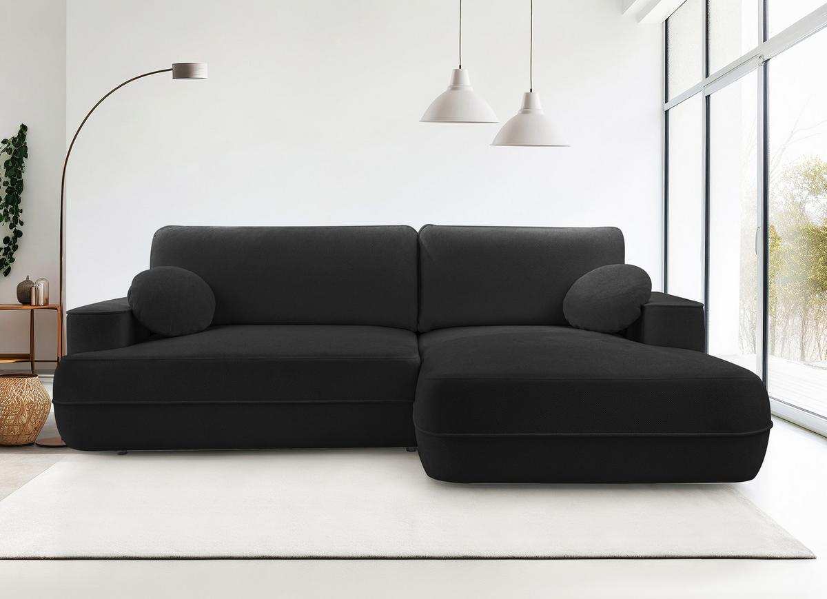 ECKCOUCH L Form Peoni Schwarz 267/168/87 cm mit Schlaffunktion R - Schwarz, Kunststoff/Textil (267/168cm) - AX Living