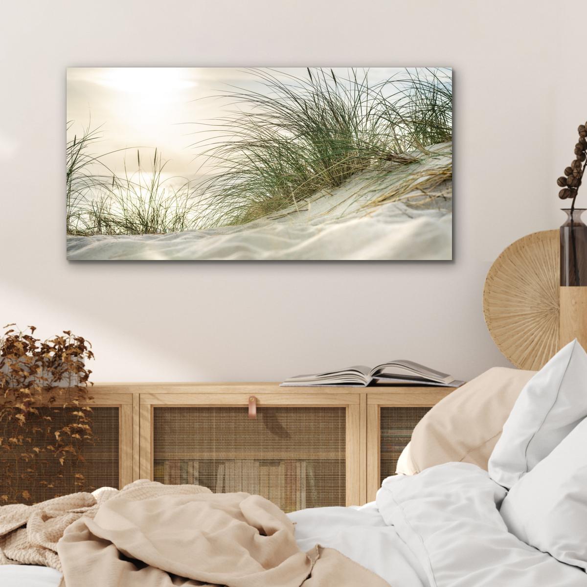 METALLBILD Dünen mit Strandhafer in der Sonne des Nationalparks Schleswig-Holsteinisches Wattenmeer 80x40 cm - Creme, Metall (80/40cm) - MuchoWow