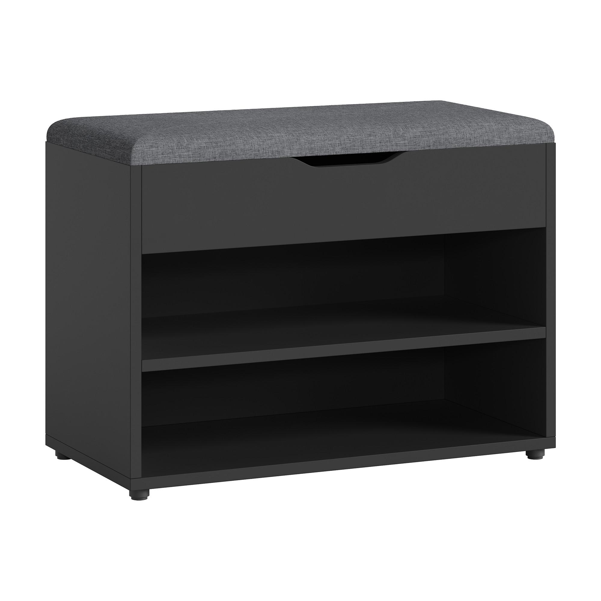 SCHUHBANK Gentofte - Schwarz, Holzwerkstoff/Textil (60/46/30cm) - [en.casa]