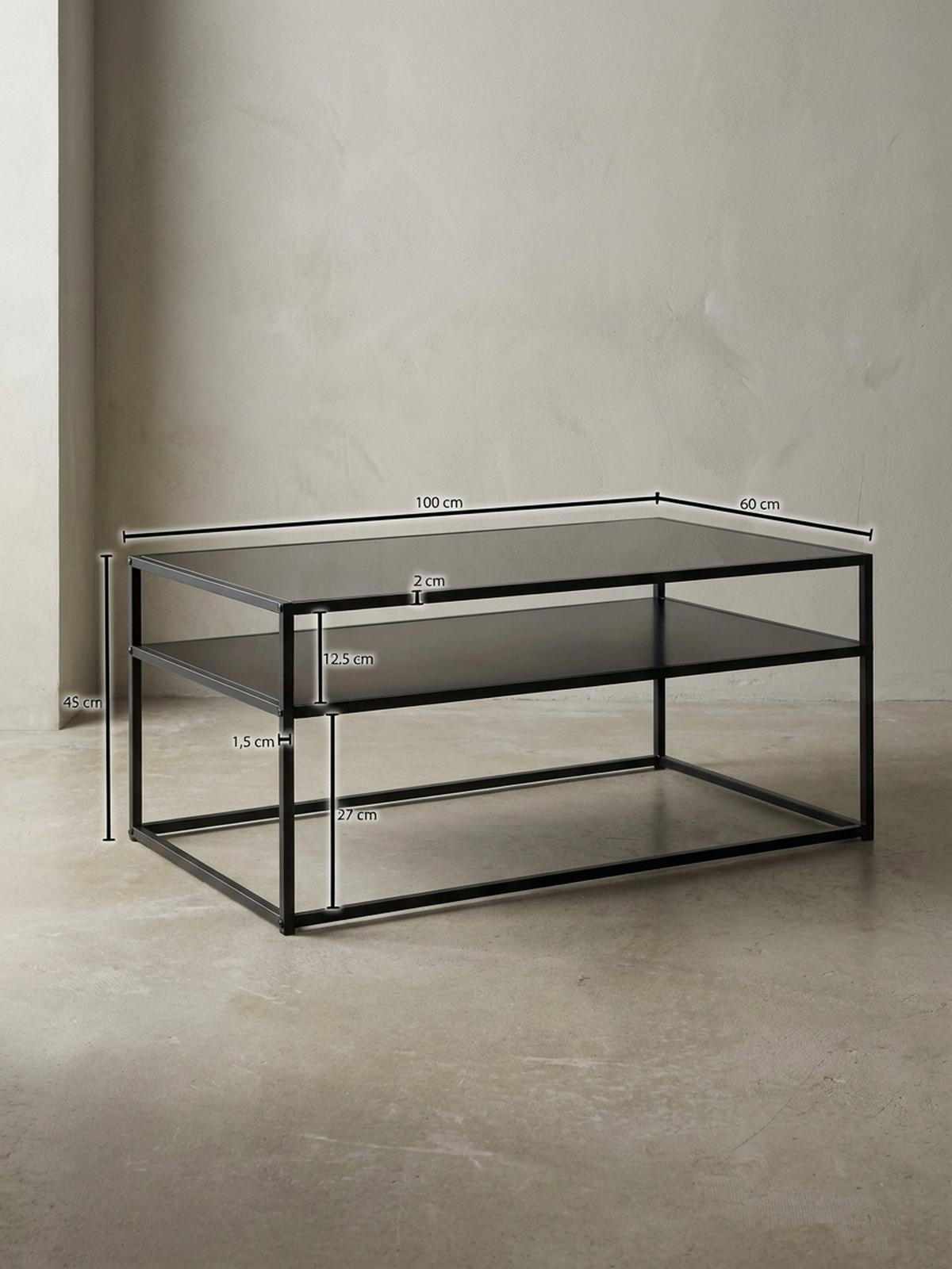 COUCHTISCH Grau Metall, Industrial-Stil mit Stauraum, Robuste Verarbeitung, Maße: 100 x 60 x 45 cm - Schwarz, Metall (60/100/45cm) - KADIMA DESIGN