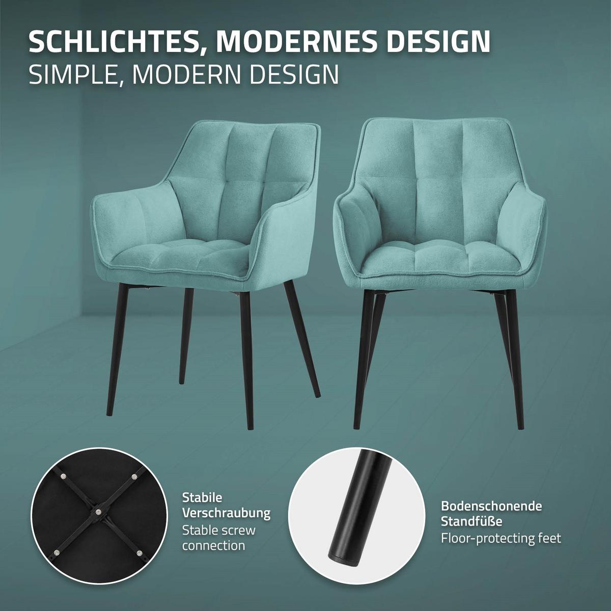ESSZIMMERSTUHL Petrol Frotteestoff - Petrol/Schwarz, Textil/Metall (63/90/57cm) - ML-DESIGN