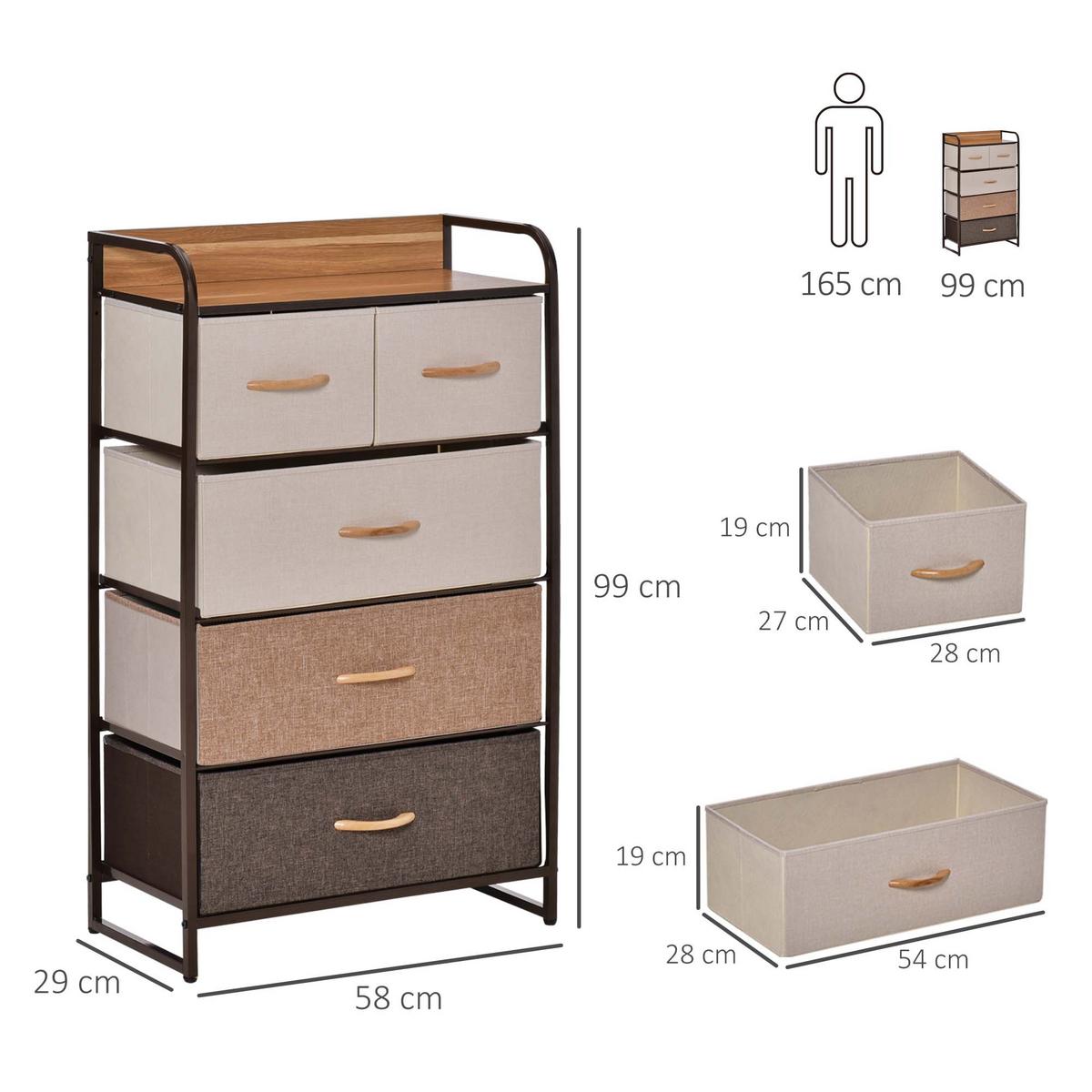 KOMMODE, Sideboard mit 5 Faltbaren Stoff-Schubladen, Braun - Braun, Textil (29/99/58cm) - HOMCOM