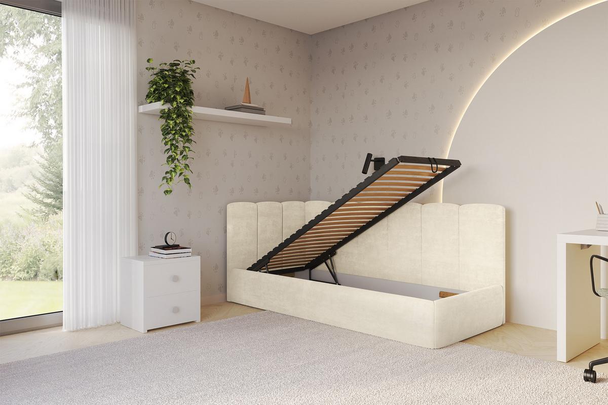 EINZELLBETT Jugendbett mit Bettkasten, Rechts - DEXY 90x200 Beige - Naturfarben, Holzwerkstoff/Textil (90/200cm) - ALTDECOR
