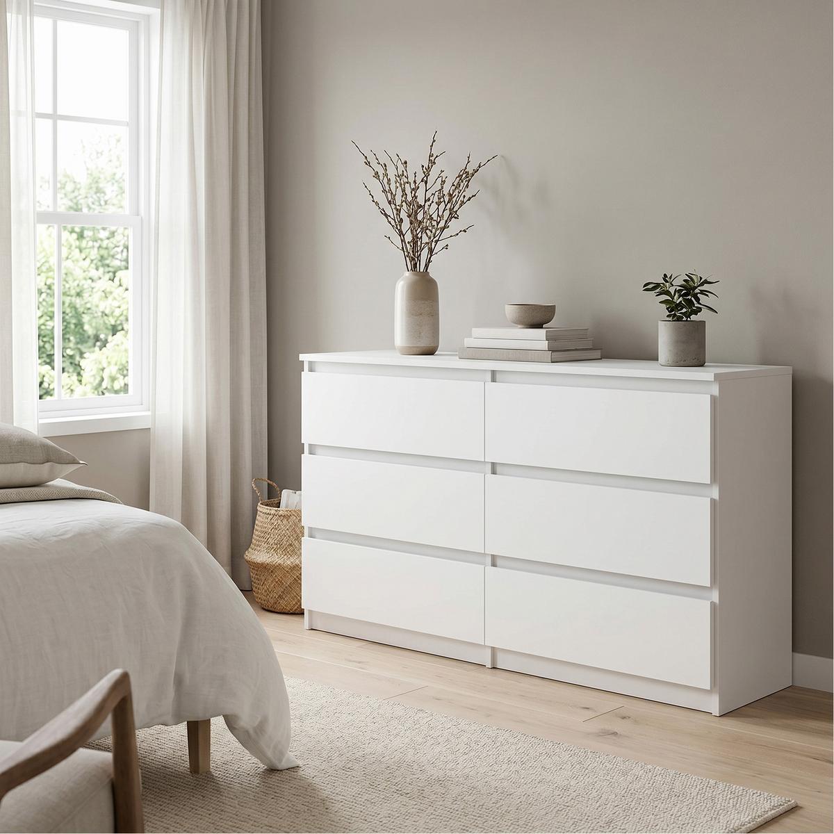 KOMMODE NUDO 138,5/78,5/39cm mit 6 Schubladen Türen Weiß - Weiß, Holzwerkstoff (138.5/78.5/39cm) - MASSENO