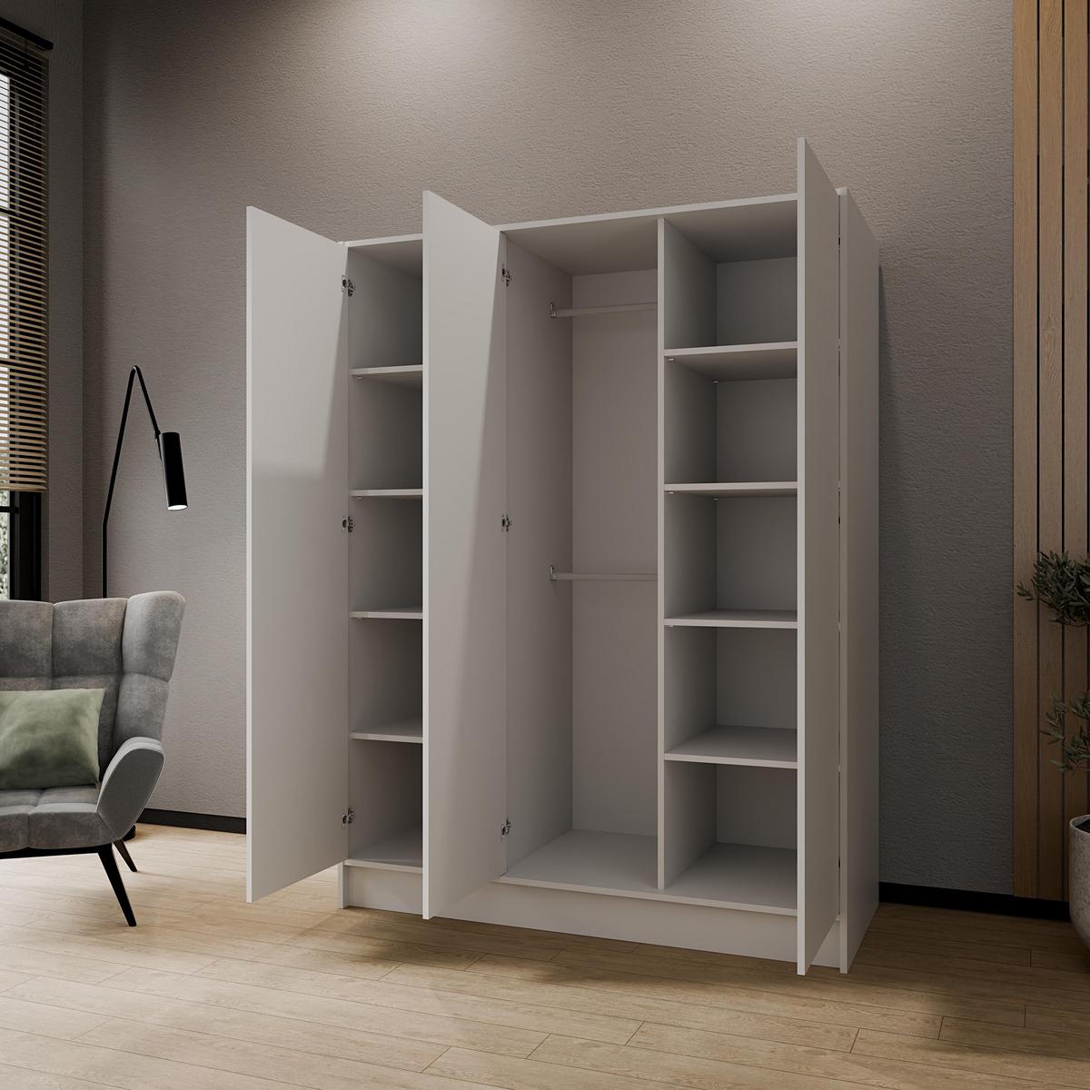 DREHTÜRENSCHRANK VELAR 150/200/51 cm Modern Kleiderschrank 3-türig Weiß - Weiß, Holzwerkstoff (150/200/51cm) - MASSENO