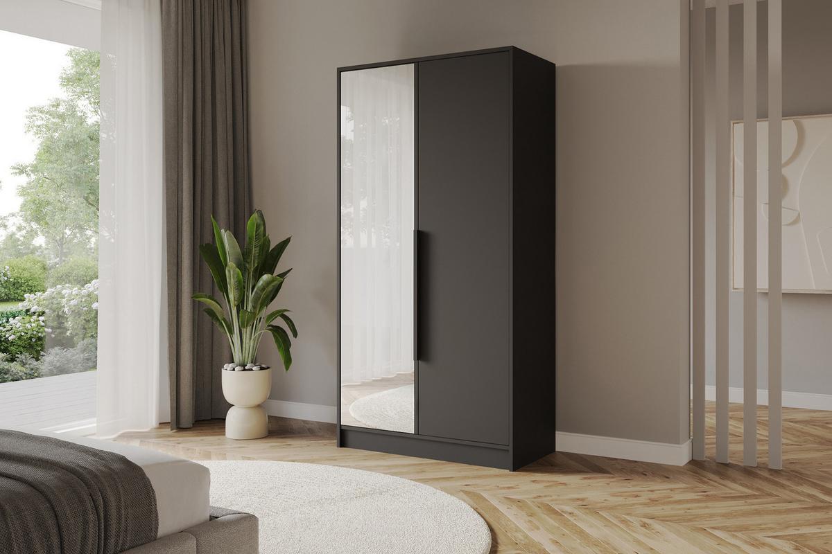 KLEIDERSCHRANK - LESE - 102 - Schwarz - Schwarz Hochglanz/Schwarz, Holzwerkstoff (102/200/51cm) - ALTDECOR