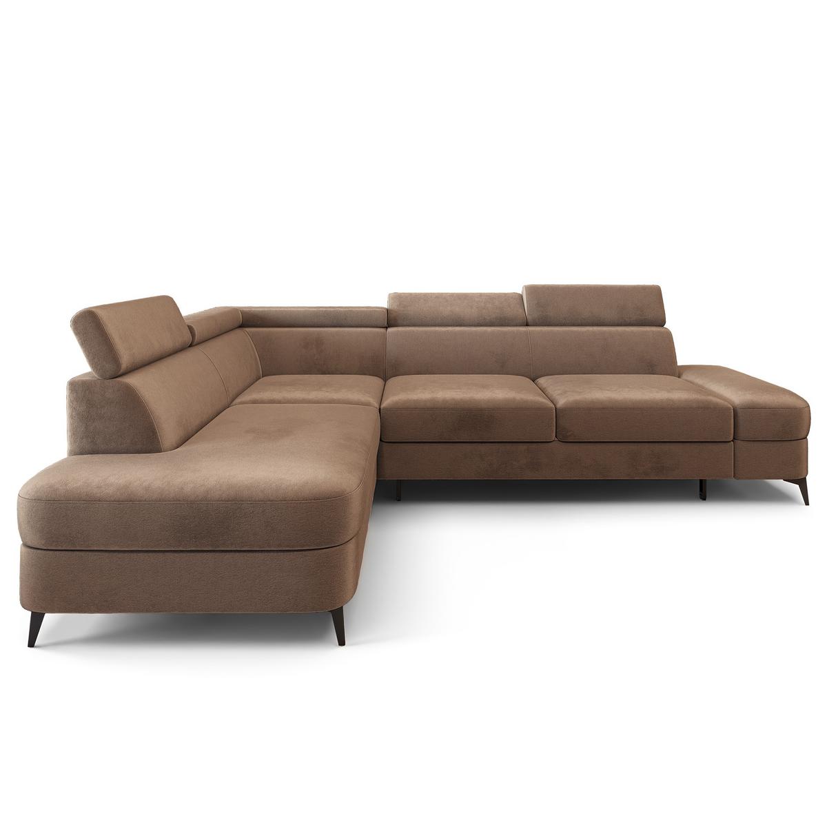 ECKSOFA AVISE M L-S Beige Velours-Stoff mit Schlaffunktion - Beige, Holzwerkstoff/Textil (268/195cm) - MASSENO