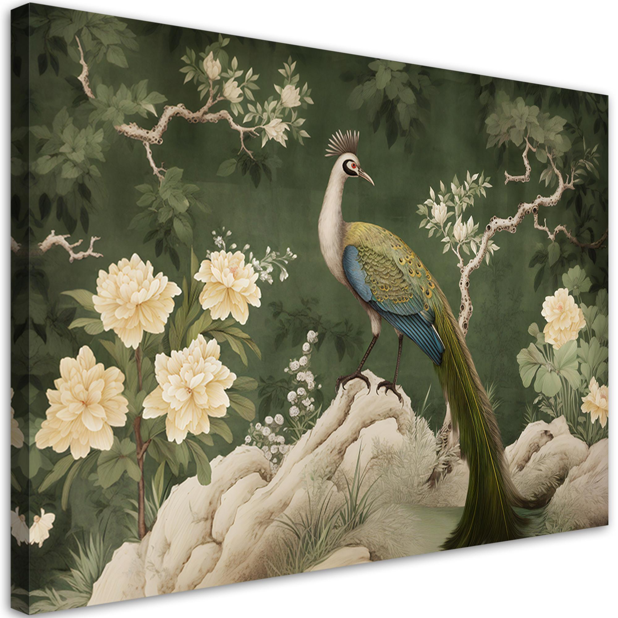 LEINWANDBILD Orientalischer Pfau grün 100x70cm - Grün, Textil (100/70cm) - Feeby